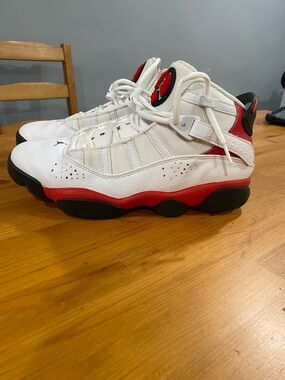 Jordan Kids Retro Sneakers in White, Red & Black